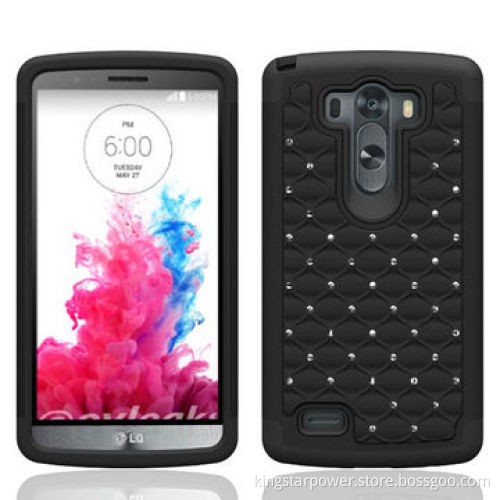 Combo Hybrid Glitter/Bling Gem Diamond Studded Dual Layer PC&Silicone Protective Case for LG G3